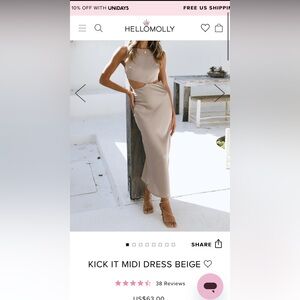 Hello Molly Kick It Midi Dress Beige XS NWT